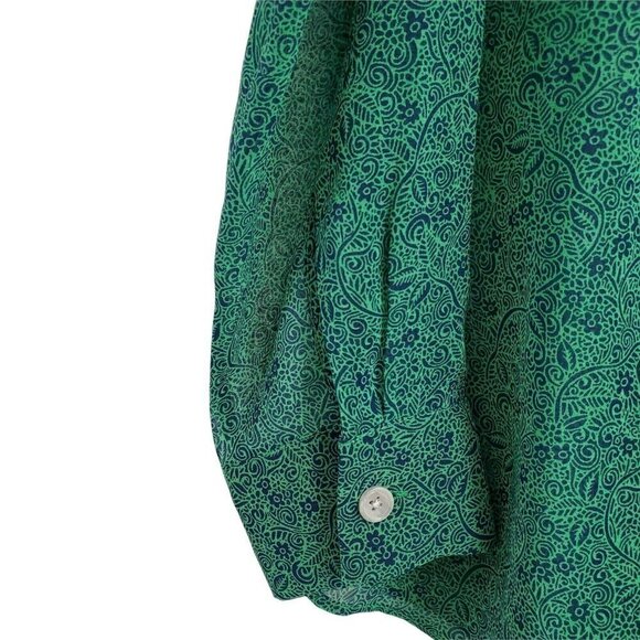 CAbi Blouse Medium Green Paisley‎ Print Bountiful Sheer Cut-Out Back Top - Picture 5 of 9